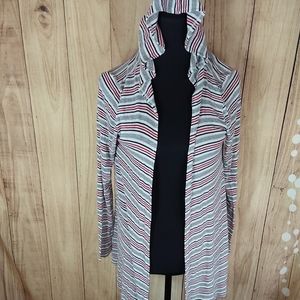 Acemi Striped Open Front Hooded Long Sleeve Sweater